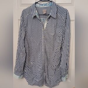 Chico's Blue and Cream Striped Medallion Tunic